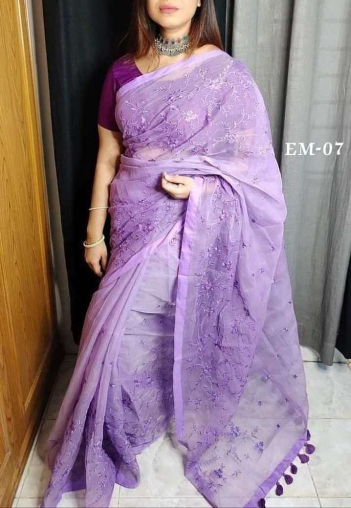 Half Silk Saree – Elegant Embroidery Design - Image 8