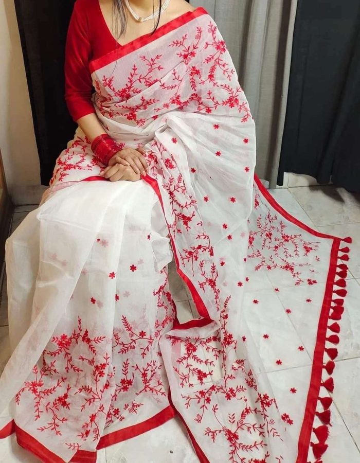 Half Silk Saree – Elegant Embroidery Design - Image 3