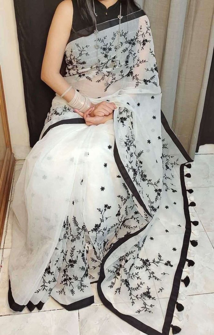 Half Silk Saree – Elegant Embroidery Design - Image 2