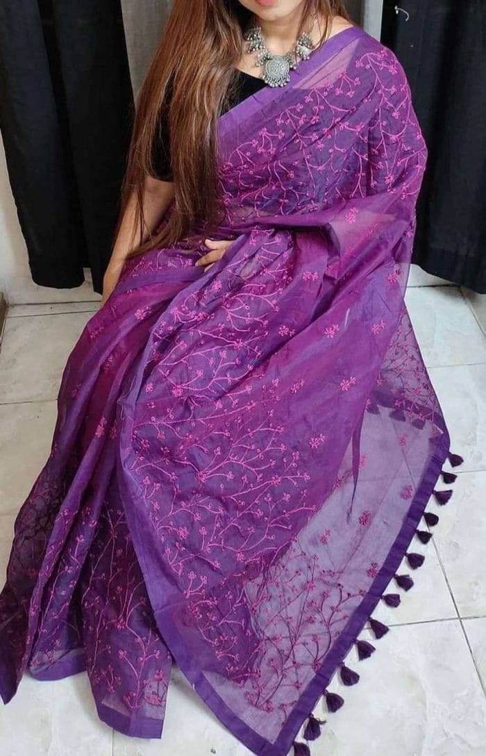 Half Silk Saree – Elegant Embroidery Design - Image 6