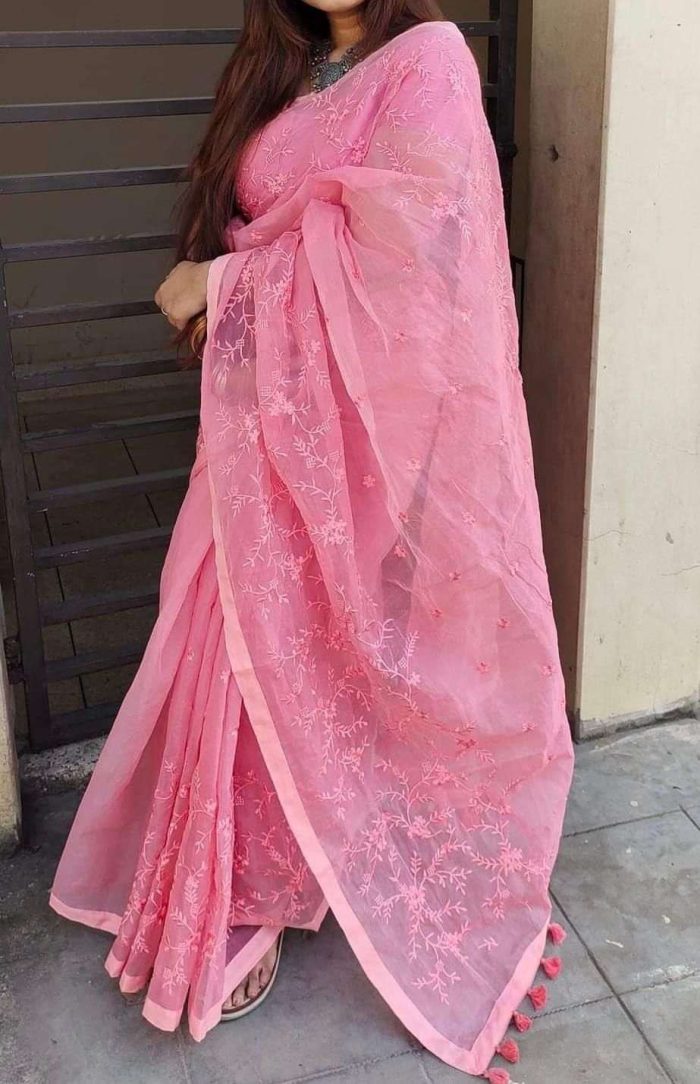 Half Silk Saree – Elegant Embroidery Design - Image 7