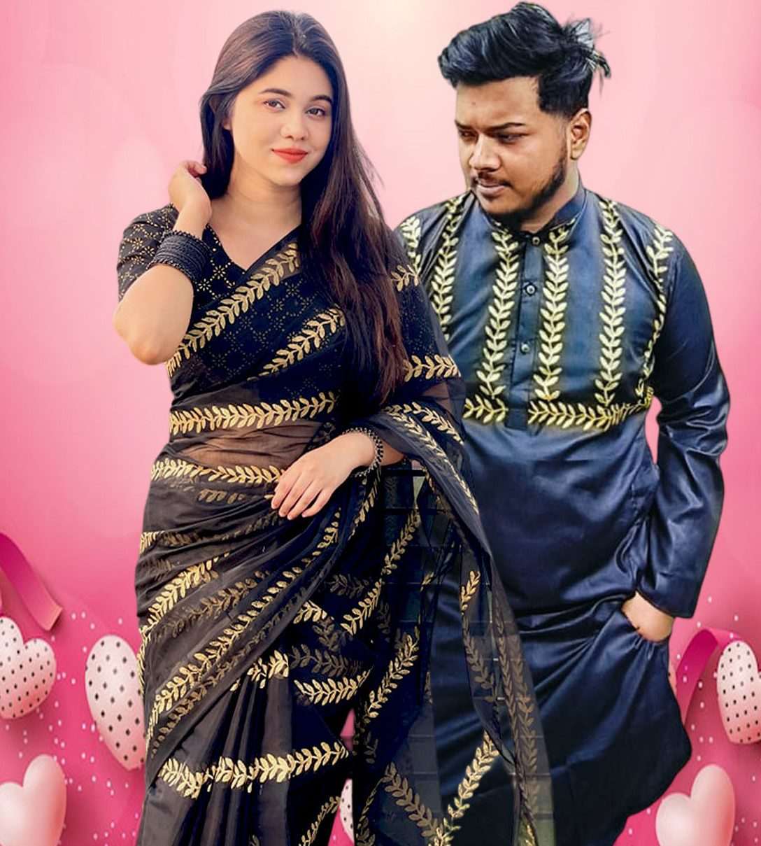 Eid Special Saree-Panjabi Couple Set – A Perfect Blend of Style & Tradition! - Image 2