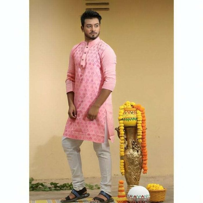 Fashionable Block Printed Dhupian Silk Panjabi ( PAN507 )