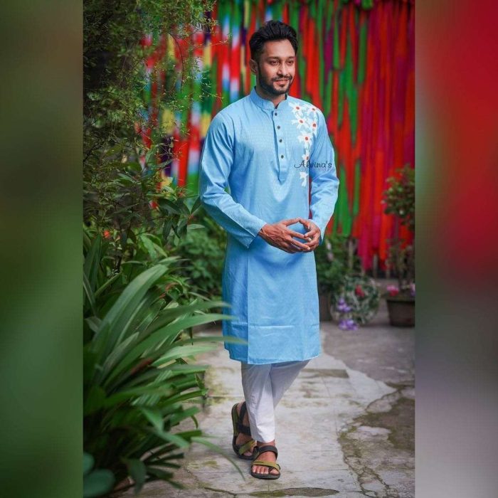 Fashionable Block Printed Dhupian Silk Panjabi ( PAN507 ) - Image 3