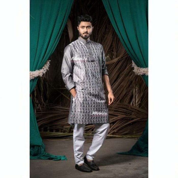 Fashionable Block Printed Dhupian Silk Panjabi ( PAN507 ) - Image 4