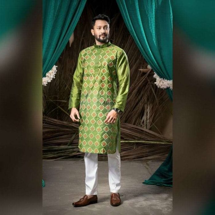 Fashionable Block Printed Dhupian Silk Panjabi ( PAN507 ) - Image 5