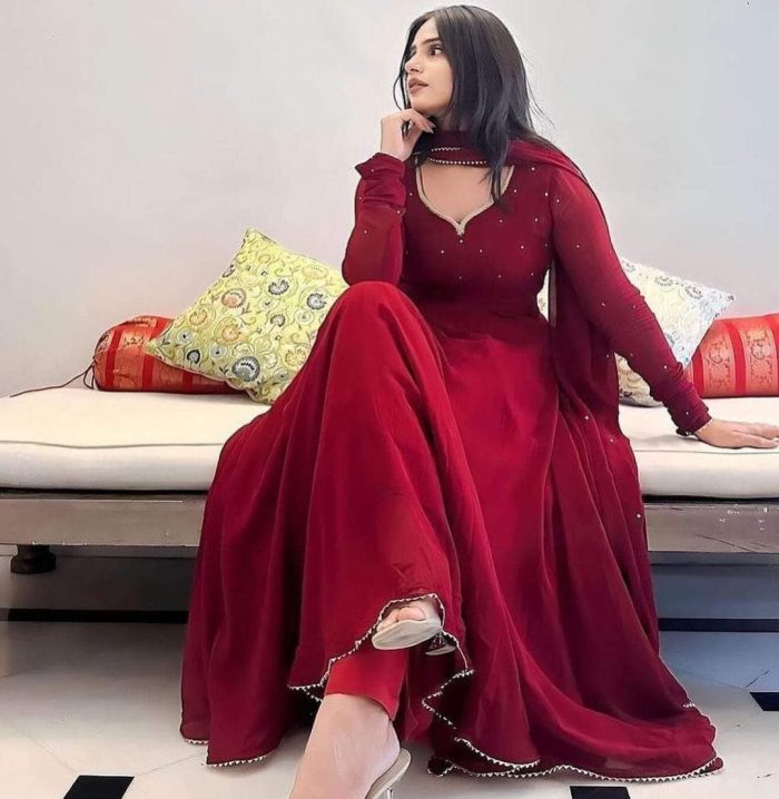 Georgette plain heavy flair party wear gown