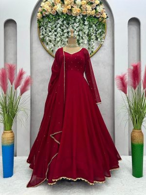Georgette plain heavy flair party wear gown