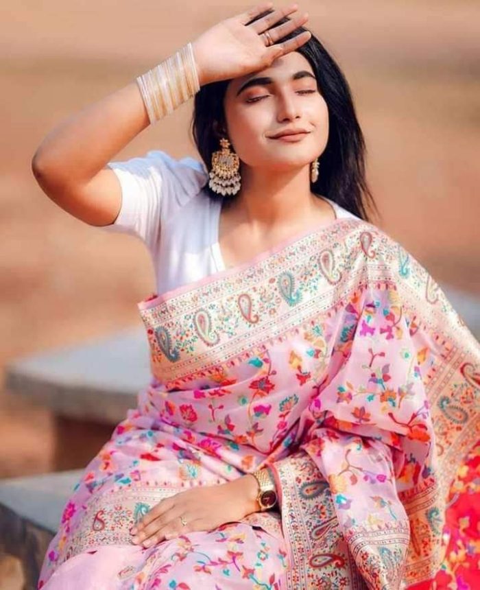 হাফ সিল্ক স্ক্রিন প্রিন্ট শাড়ি - Image 3