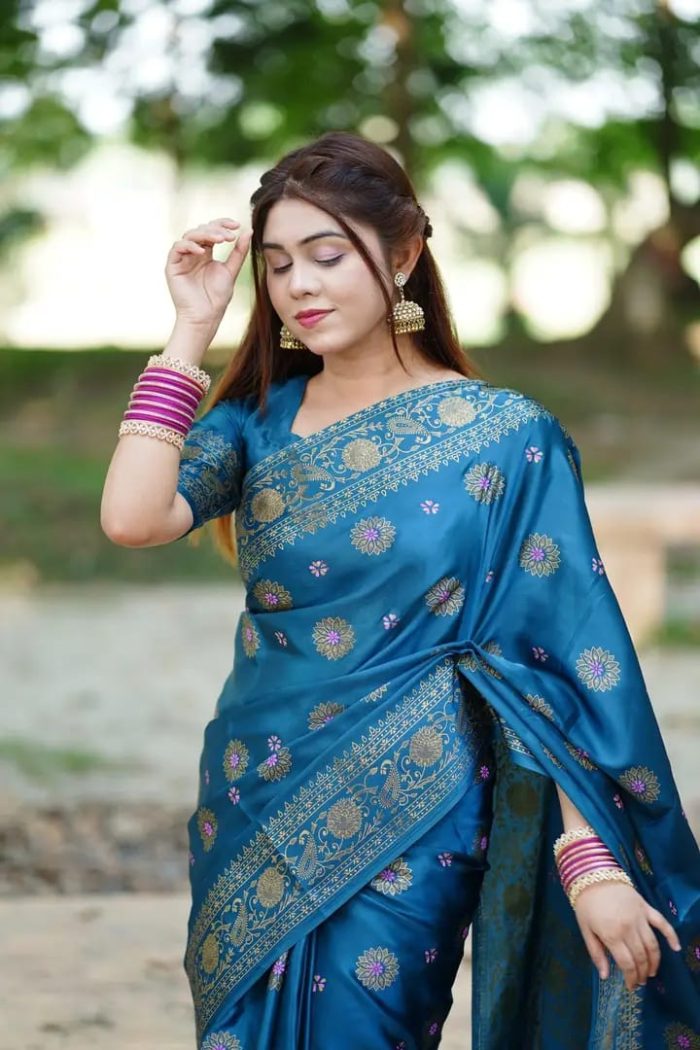 Premium Japani Silk Screen Print Sharee with Blouse Piece sbr19256 - Image 2