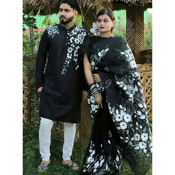 Hand Painted Half Silk Saree & Dhupian Panjabi Set COM166