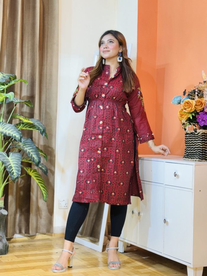 Motif Screen print with Embroidery - 2455