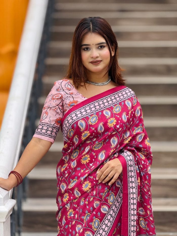 Digital Printed Topetor Silk Sharee with Blouse Piece