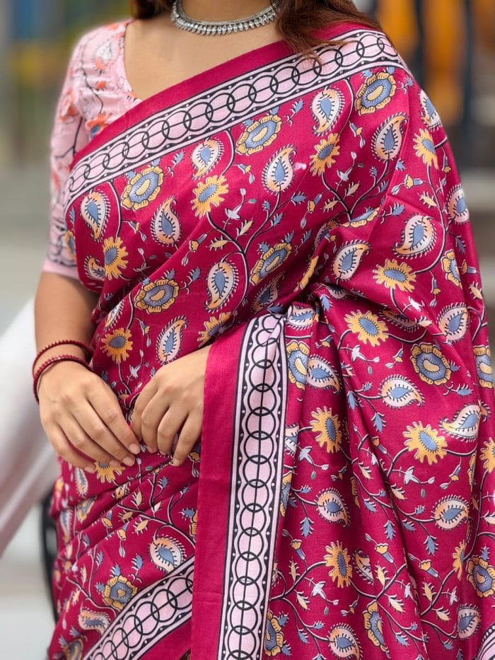 Digital Printed Topetor Silk Sharee with Blouse Piece