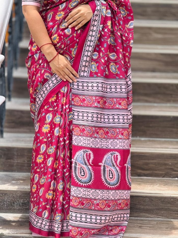 Digital Printed Topetor Silk Sharee with Blouse Piece