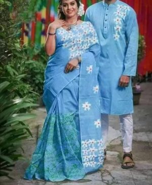 Exclusive Couple Dress Set | Half Silk Saree with Dhupian Silk Punjabi