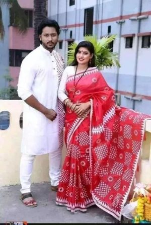 Exclusive Couple Dress Set | Half Silk Saree with Dhupian Silk