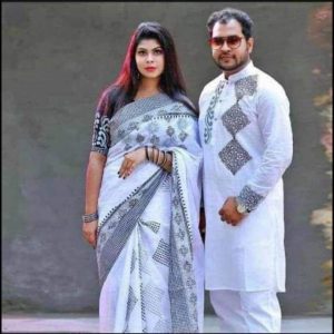 Exclusive Couple Dress Set | Half Silk Saree with Dhupian Silk