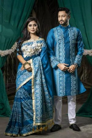 Exclusive Couple Dress Set | Half Silk Saree with Dhupian Silk