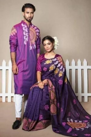 Exclusive Couple Dress Set | Half Silk Saree with Dhupian Silk
