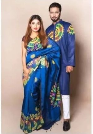 Exclusive Couple Dress Set | Half Silk Saree with Dhupian Silk