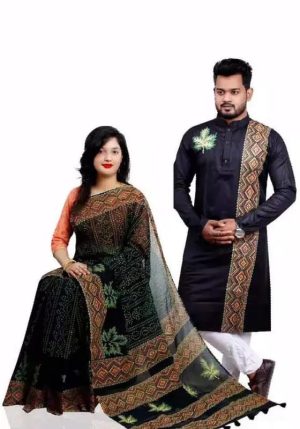 Exclusive Couple Dress Set | Half Silk Saree with Dhupian Silk