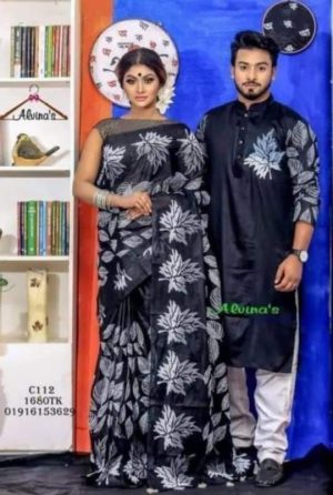 Exclusive Couple Dress Set | Half Silk Saree with Dhupian Silk