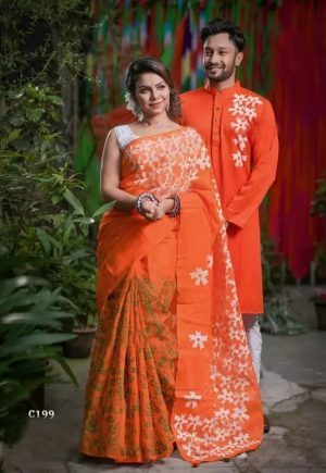 Exclusive Couple Dress Set | Half Silk Saree with Dhupian Silk