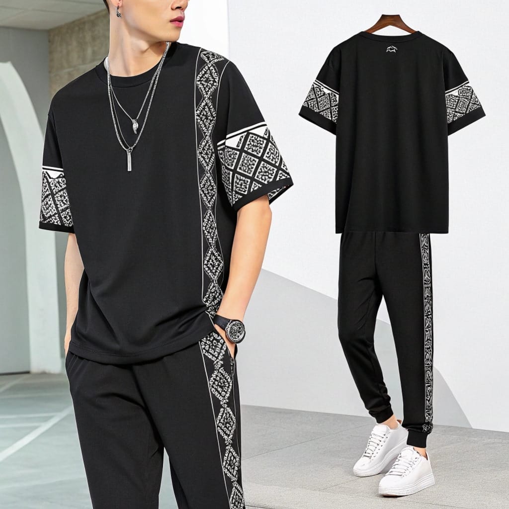 Drop Shoulder Mesh T-Shirt & Trouser Combo – Oversized Comfort Meets Urban Style