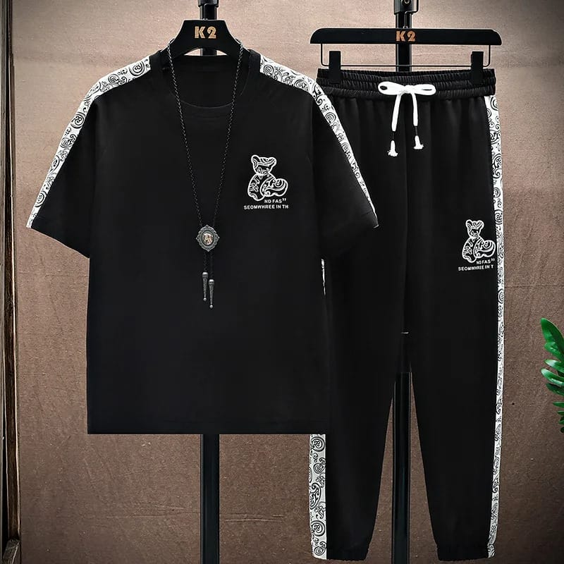 Drop Shoulder Mesh T-Shirt & Trouser Combo