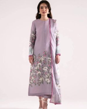 Digital Print Three-Piece Premium Silk & Cotton Ensemble