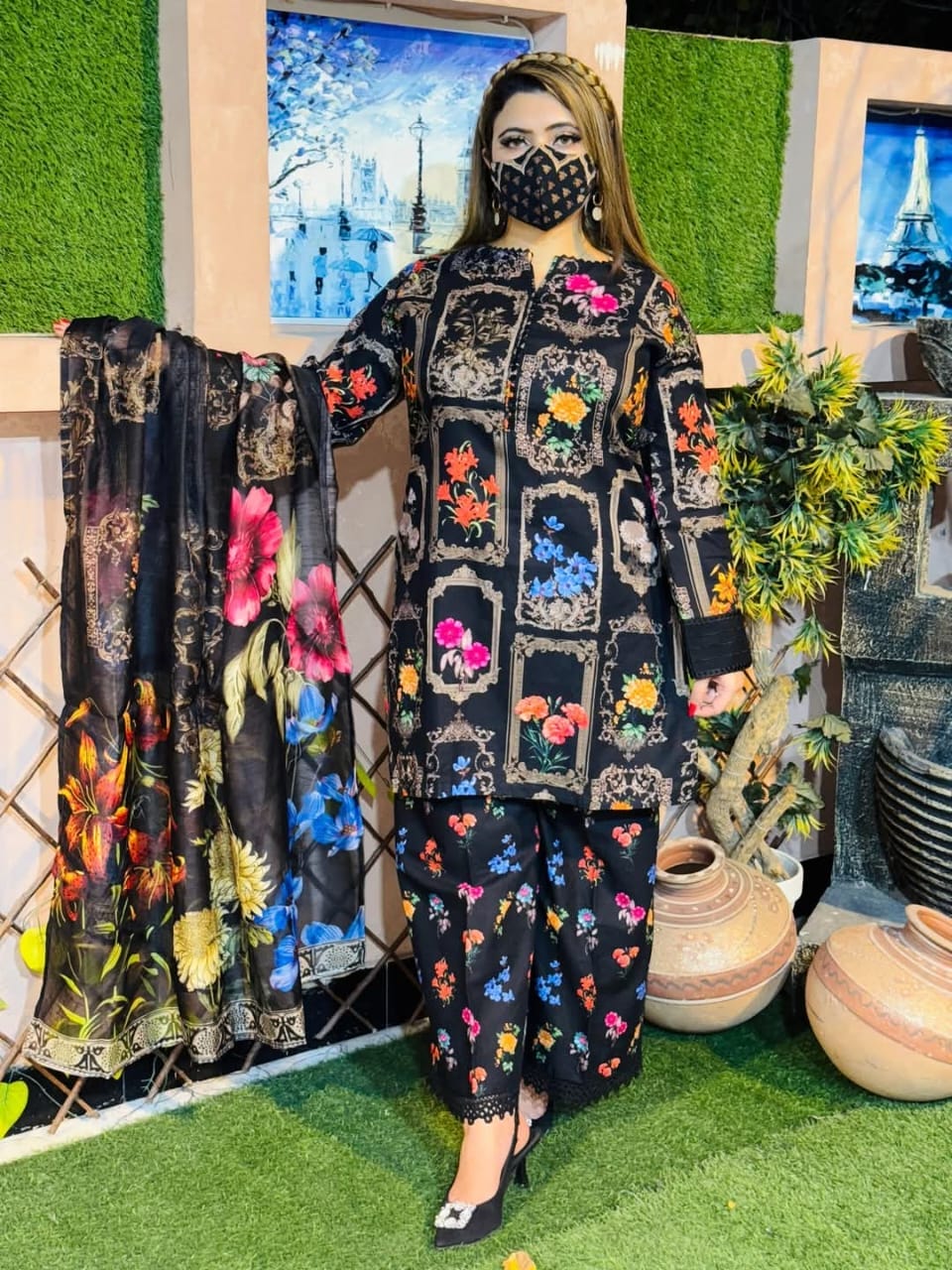 Dubai Cherry Kamiz & Salwar with Georgette Orna