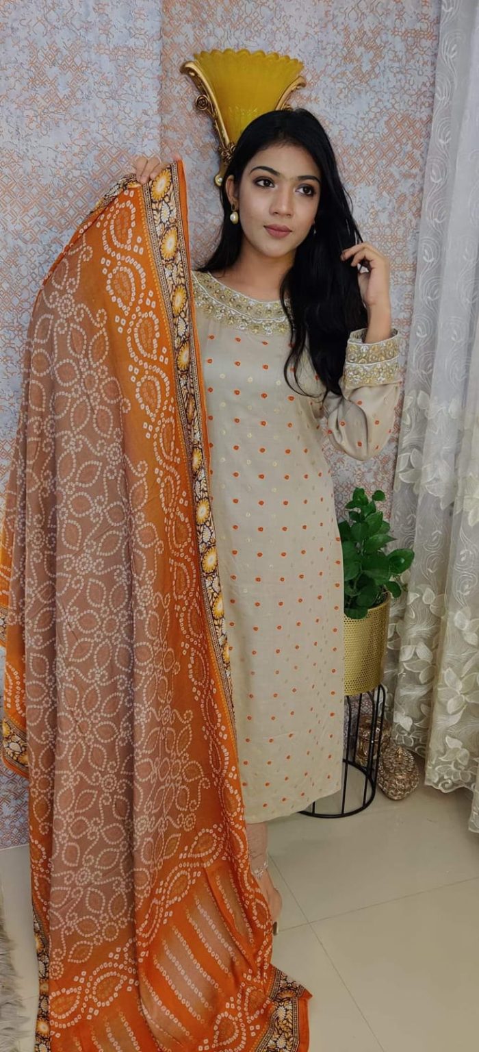 Premium Embroidered Kamiz with Skin Print