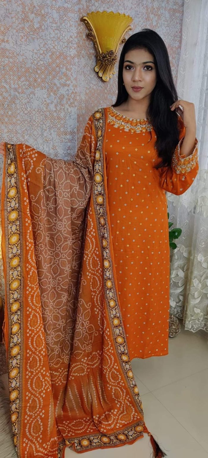 Premium Embroidered Kamiz with Skin Print