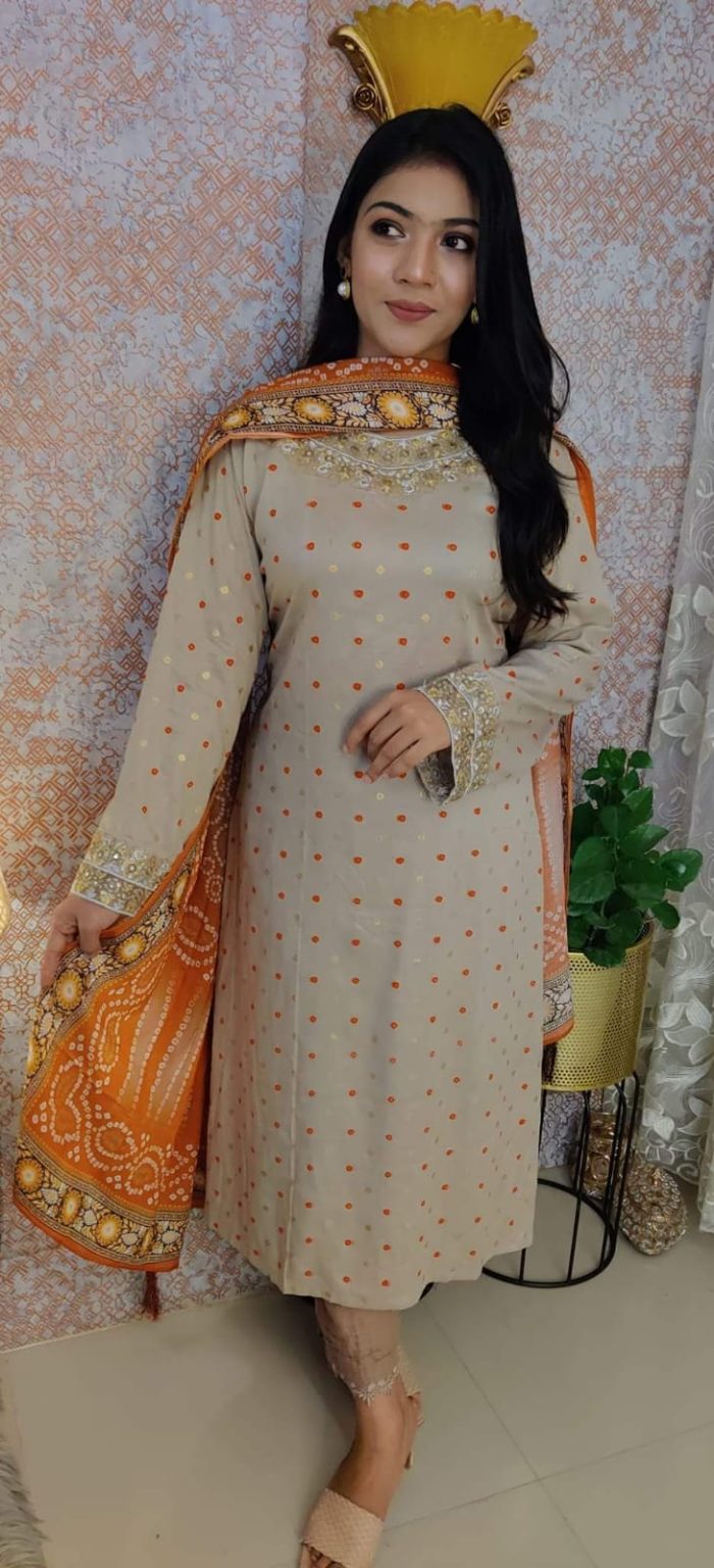 Premium Embroidered Kamiz with Skin Print