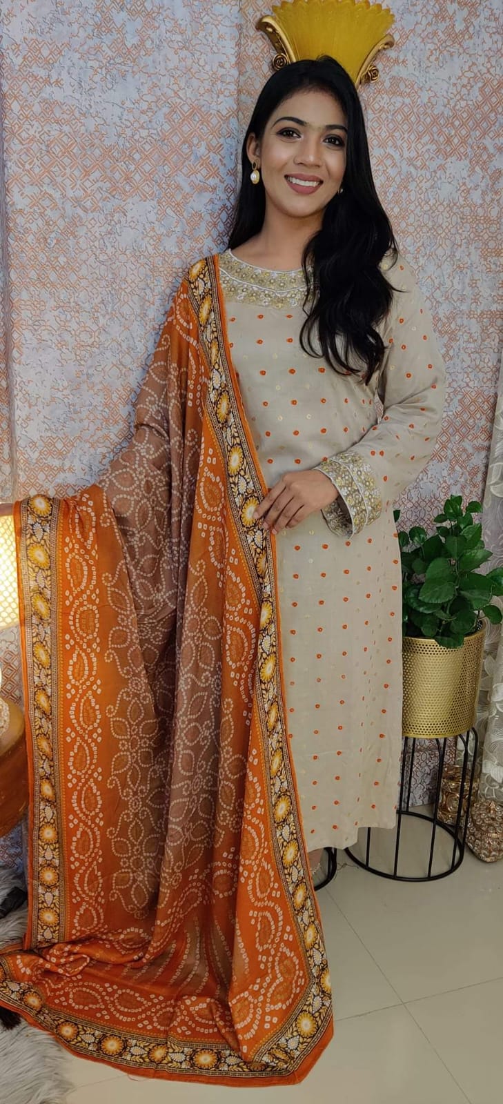 Premium Embroidered Kamiz with Skin Print